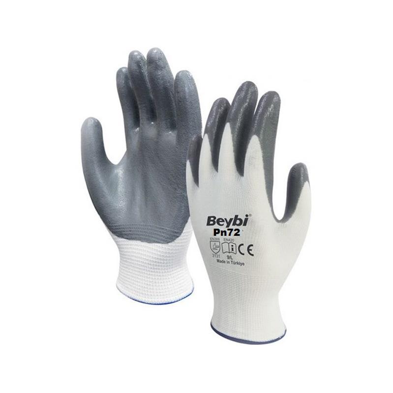 Beybi PN72 Gri Polyester Örme Nitril Eldiven