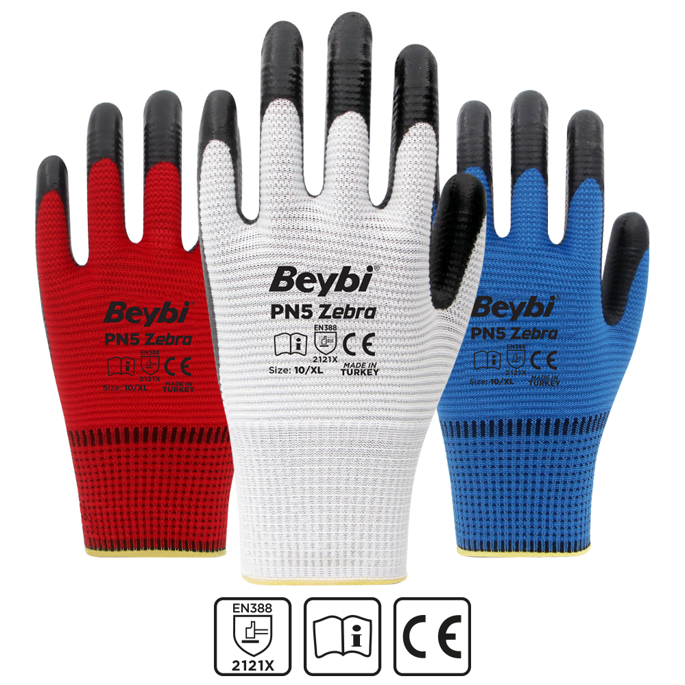 Beybi Pn5 Zebra Nitril Eldiven - Mavi Veya Kırmızı