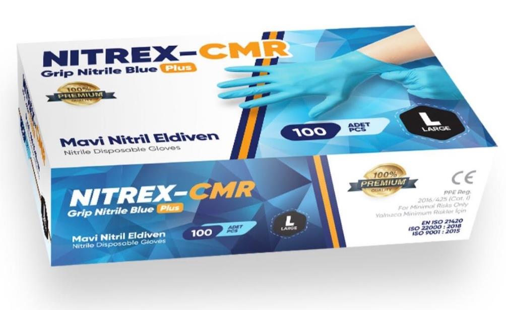 Mavi Nitril Muayene Eldiveni Pudrasız