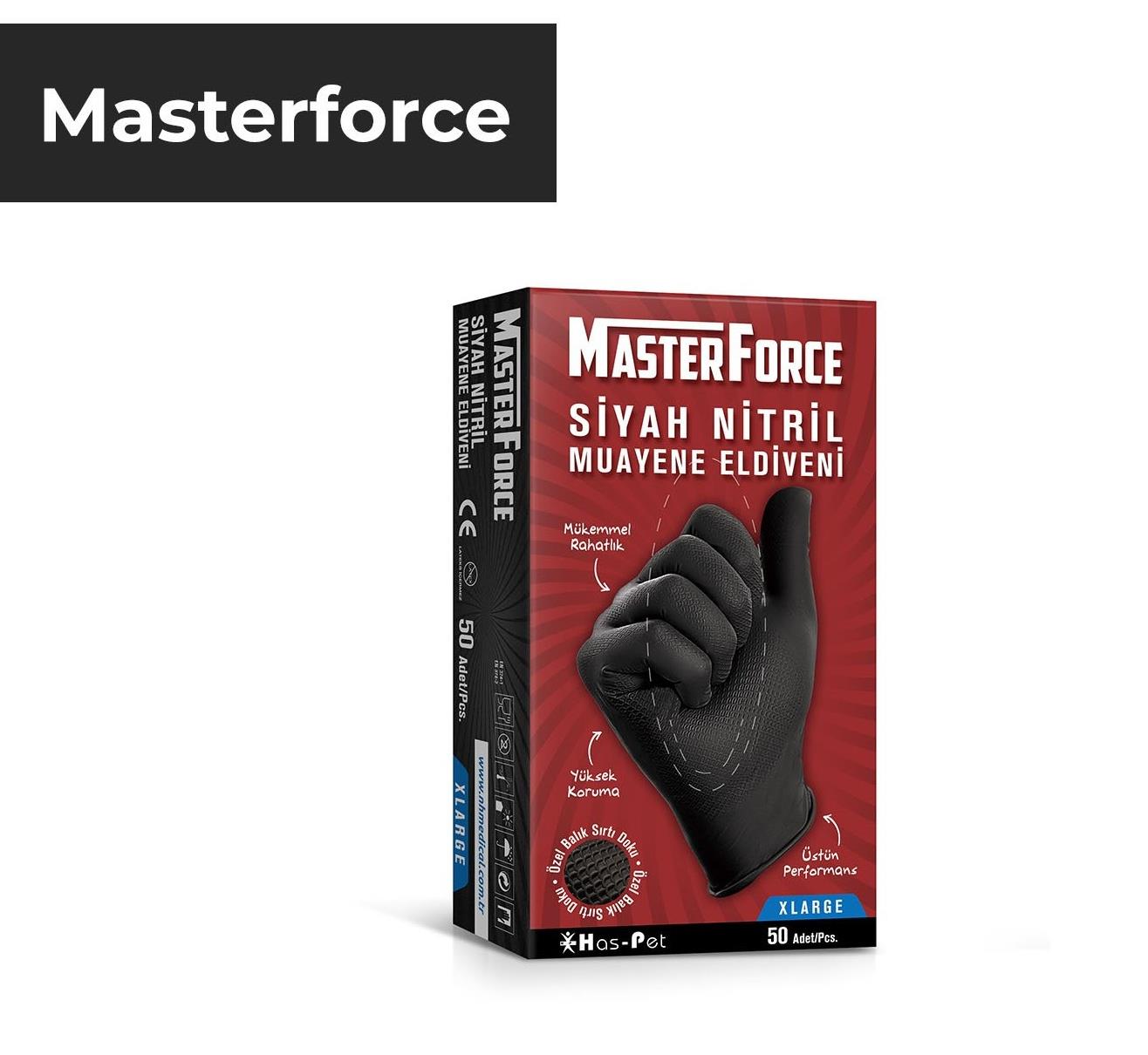 Master Force Siyah Nitril Muayene Eldiveni - Pudrasız 