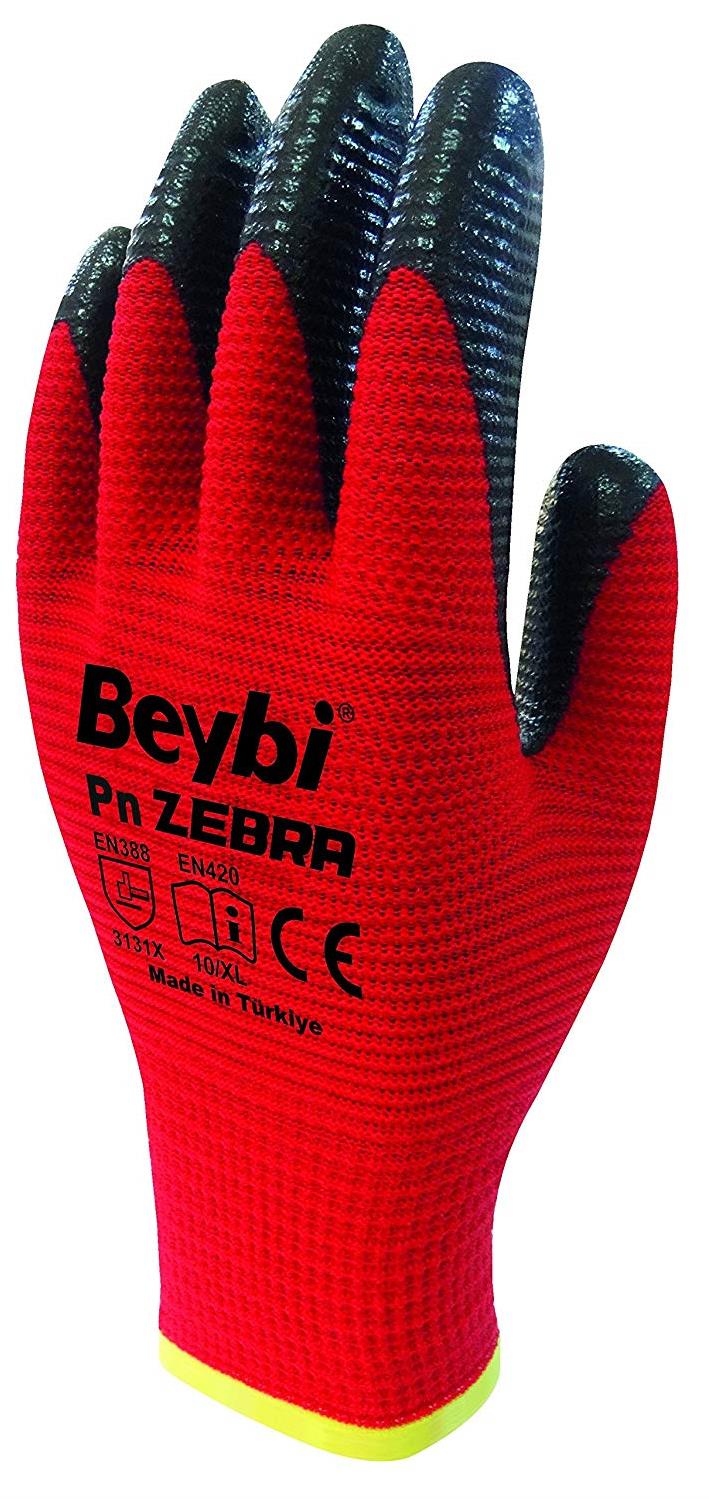 Beybi Pn Zebra Nitril Eldiven - Kırmızı Siyah