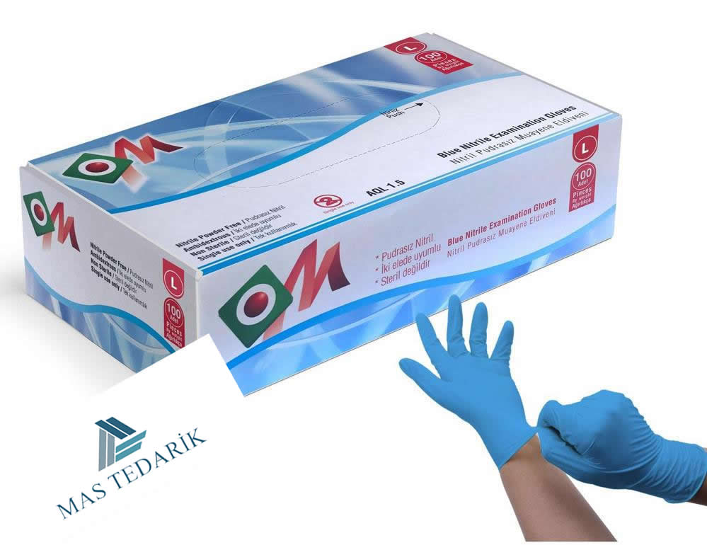 Om Mavi Nitril Eldiven